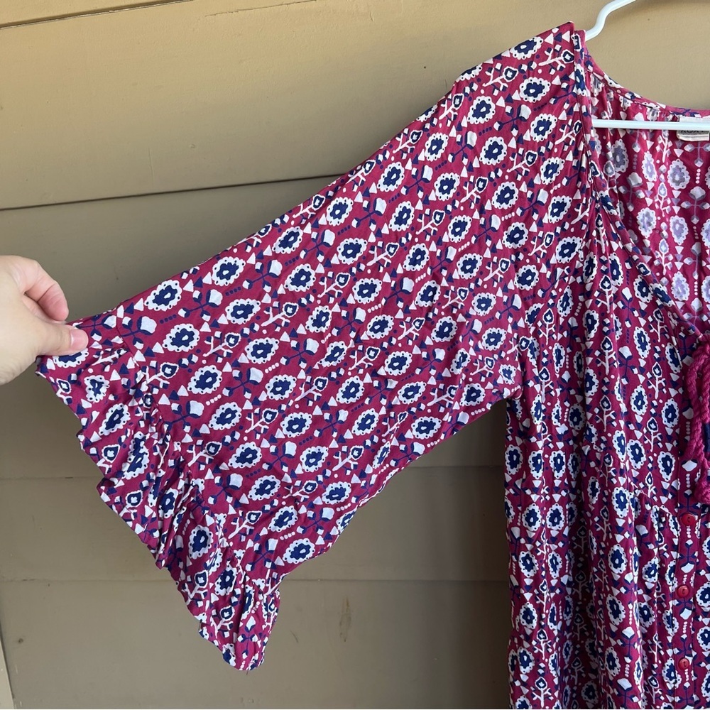 Roxy Blackbird pink/maroon print tunic Mini dress - Size M Boho Beach Hippie - Picture 4 of 6